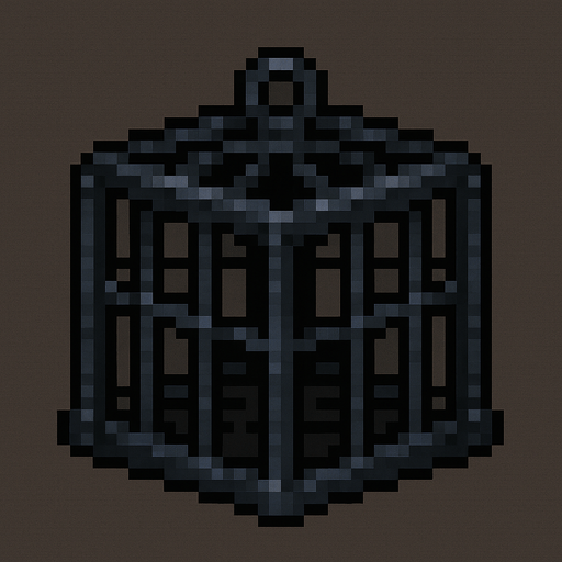 Jaula de metal oscura , pixel art.
In-Game asset.  2d.  High contrast.  No shadows