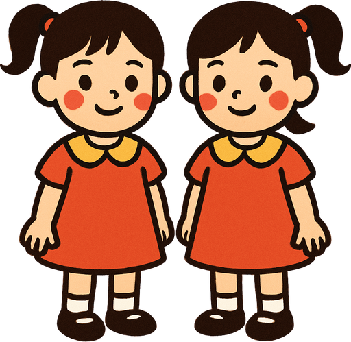 Petite fille soeurs jumelles.
In-Game asset.  2d.  High contrast.  No shadows