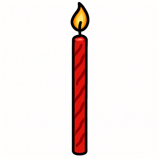 Red colored long thin candle birthday cake candle.
In-Game asset.  2d.  High contrast.  No shadows