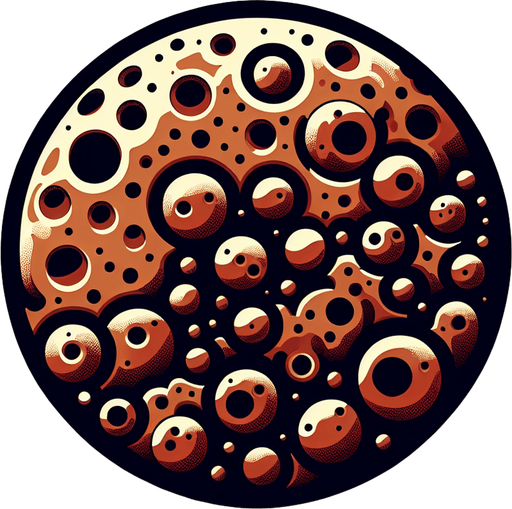 daire şeklinde kraterler bulunan gir gezegen.
Single Game Texture. In-Game asset. 2d. no background. High contrast. No shadows.