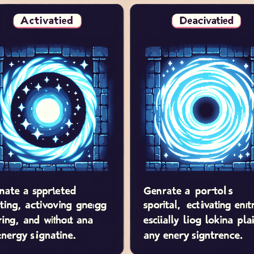 a spritesheet of 2 sprites of a portal, one on and one off.
Single Game Texture. In-Game asset. 2d. Blank background. High contrast. No shadows.