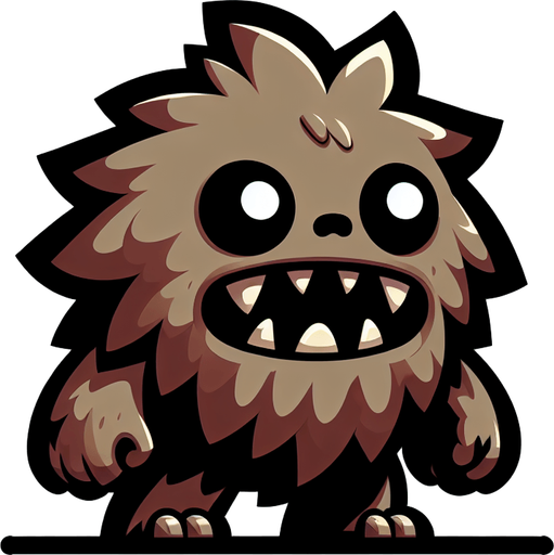 A single, cartoonish little monster. It has fur and a big mouth, and its movement posture looks as if it's about to pounce forward..
Single Game Texture. In-Game asset. 2d. Blank background. High contrast. No shadows.