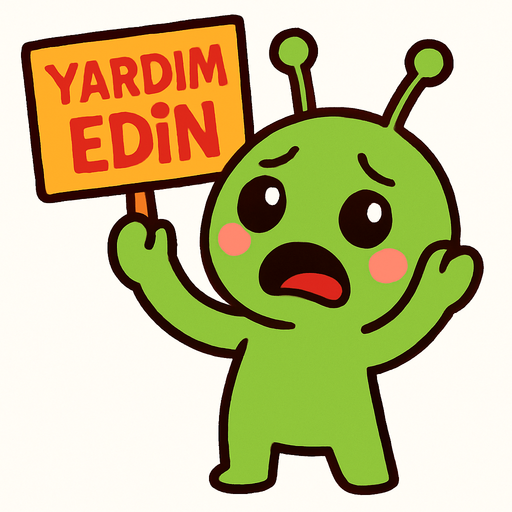 sevimli bana yardım edin diyen bir uzaylı.
In-Game asset.  2d.  High contrast.  No shadows