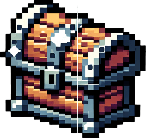 Un cofre del tesoro pixelado.
Single Game Texture.  In-Game asset.  2d.  Blank background.  High contrast.  No shadows