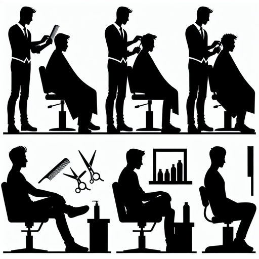 sandalyede oturan ve saçını kestirmeyi bekleyen bir müşteri.
Single Game Texture.  In-Game asset.  2d.  Blank background.  High contrast.  No shadows