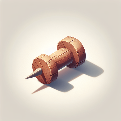 Single Game Texture. In-Game asset. 2d. Blank background. High contrast. No shadows.wooden peg