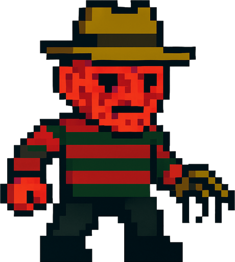 freddy kruger pixel.
In-Game asset.  2d.  High contrast.  No shadows
