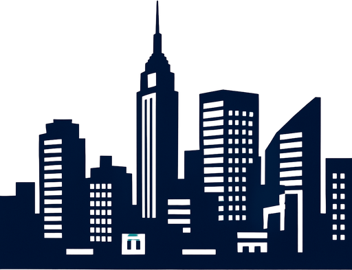 The skyline of a modern city.
In-Game asset.  2d.  High contrast.  No shadows