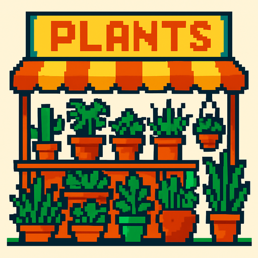 un  mercado de plantas de pixeles.
In-Game asset.  2d.  High contrast.  No shadows