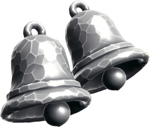 a couple of christmas bells. plastic style. Single Game Texture. In-Game asset. 2d. Blank background. High contrast. No shadows.