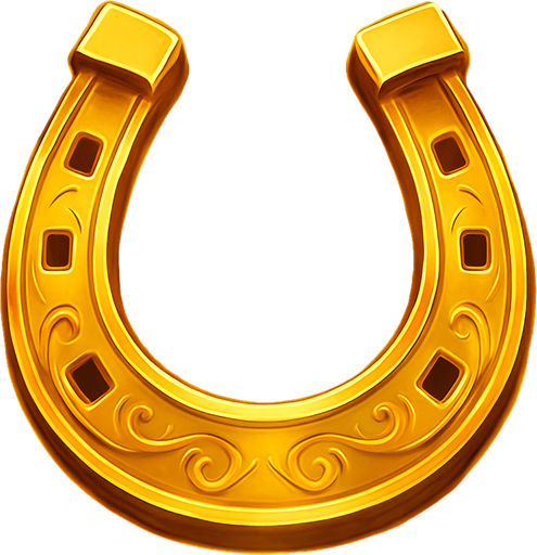 Crea un asset para el símbolo 'F' de Megaways: una Herradura Dorada.
Una herradura clásica, pero de color dorado brillante y con un acabado metálico. Puede tener pequeños detalles grabados o incrustaciones sutiles. Debe transmitir buena suerte y fortuna (15x). Estilo de casino elegante. Fondo transparente. Un amuleto de la suerte..
In-Game asset.  2d.  High contrast.  No shadows