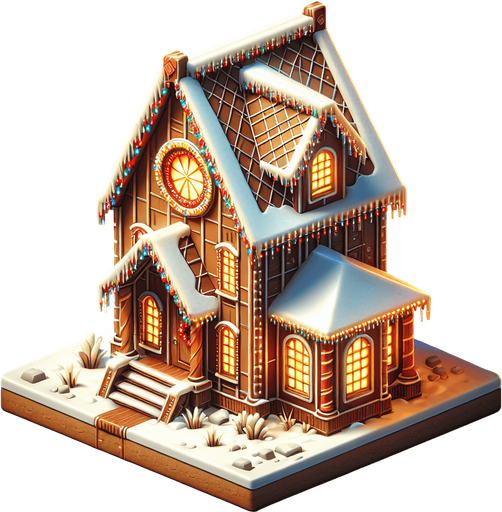a christmas gingerbread house. plastic style. Single Game Texture. In-Game asset. 2d. Blank background. High contrast. No shadows.