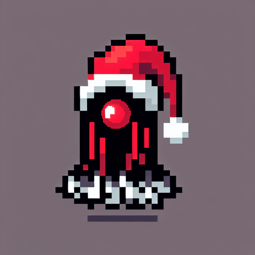 16 bit sprite of a red eye mother christmas Single Game Texture. In-Game asset. 2d. Blank background. High contrast. No shadows.