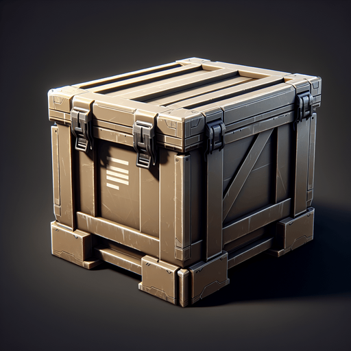 supply crate.
Single Game Texture.  In-Game asset.  2d.  Blank background.  High contrast.  No shadows