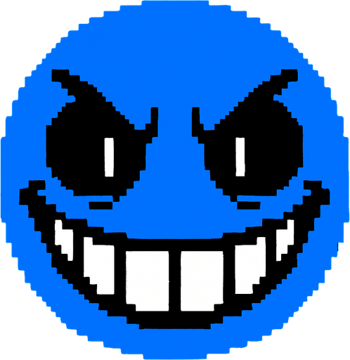 Cara sonriente malvada de color azul similar ala cara de chara se undertale.
In-Game asset.  2d.  High contrast.  No shadows