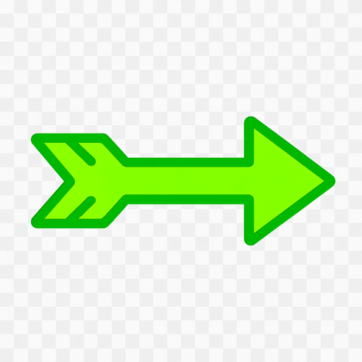 a Bright Green weapon arrow pointing horizontally. transparent
In-Game asset.  2d.  High contrast.  No shadows