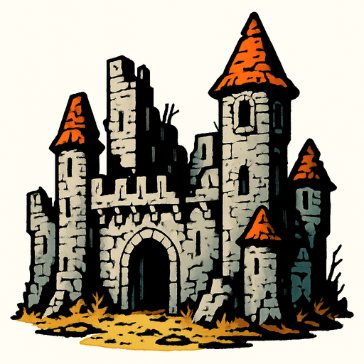 bunu yıpranmış orta çağ şatosuyla değiştir.
In-Game asset.  2d.  High contrast.  No shadows