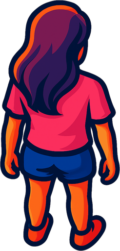 A young woman with long hair and shorts. No hat. Pink shirt.