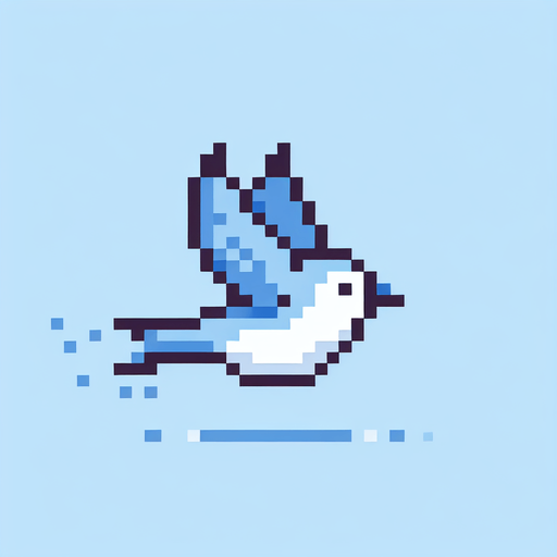 pixel art simple flying bird.
Single Game Texture. In-Game asset. 2d. Blank background. High contrast. No shadows.