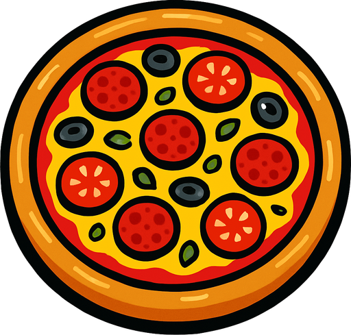 Genera una imagen de una pizza.
In-Game asset.  2d.  High contrast.  No shadows