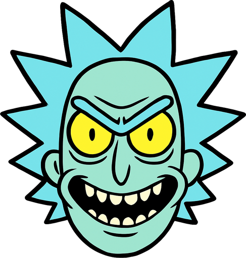 evil face rick and morty style.
In-Game asset.  2d.  High contrast.  No shadows