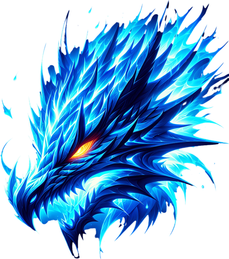 blue lighting dragon head.
Single Game Texture.  In-Game asset.  2d.  Blank background.  High contrast.  No shadows