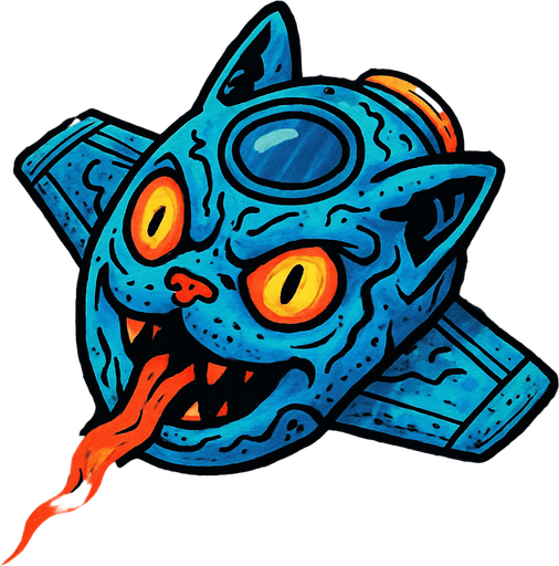 crazy blue lava cat spaceship top view.