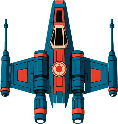 Una nave de Star wars mirada desde arriba.
In-Game asset.  2d.  High contrast.  No shadows