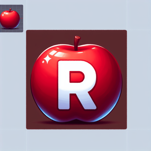 a white "R" on a red apple..
Single Game Texture. In-Game asset. 2d. Blank background. High contrast. No shadows.