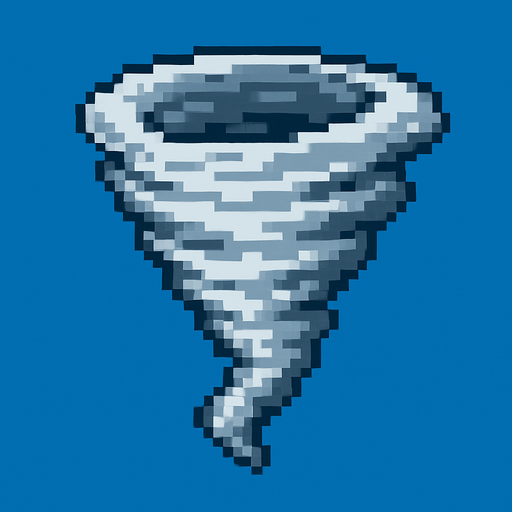 Creame un tornado pixelar en un fondo azul, para elimianrlo despues.
In-Game asset.  2d.  High contrast.  No shadows