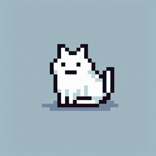 8-bit. cartoon. stray cat ghost. white. Single Game Texture. In-Game asset. 2d. Blank background. High contrast. No shadows.