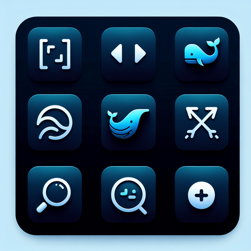 Collection of high definition modern rounded squares buttons.
simple icons : resize , fullscreen (arrows), magnifier with +,...,
Simple backgrounds. 
Few dark "blue whale" gradient colours.
no text