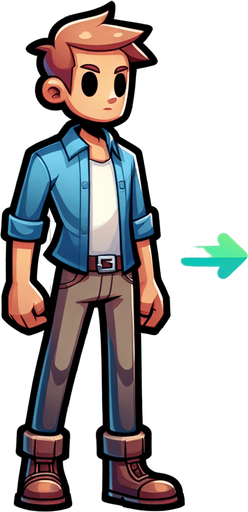 a cartoon full body person.
Single Game Texture. In-Game asset. 2d. Blank background. High contrast. No shadows.