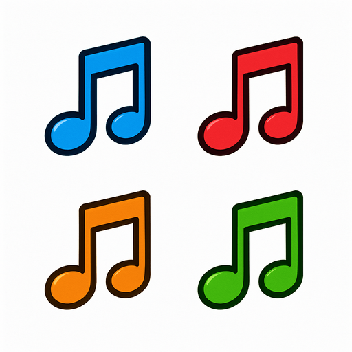 mavi, kırmızı, turuncu ve yeşil nota işareti ayrı ayrı kullanım için.
In-Game asset.  2d.  High contrast.  No shadows