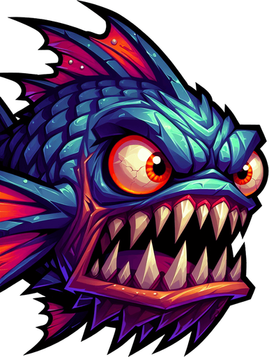 kötü balık.
Single Game Texture.  In-Game asset.  2d.  Blank background.  High contrast.  No shadows