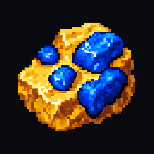 mineral de oro con lapizlazuli incrustado.
In-Game asset.  2d.  High contrast.  No shadows. pixelart