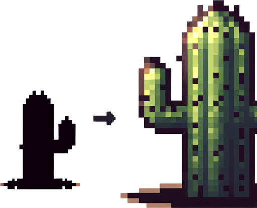 cactus , 2d, pixel art.
Single Game Texture. In-Game asset. 2d. Blank background. High contrast. No shadows.