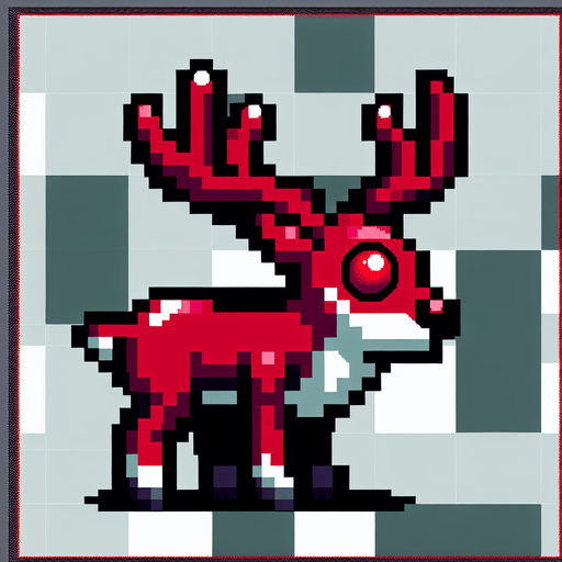 16 bit sprite of a red eye reindeer Single Game Texture. In-Game asset. 2d. Blank background. High contrast. No shadows.