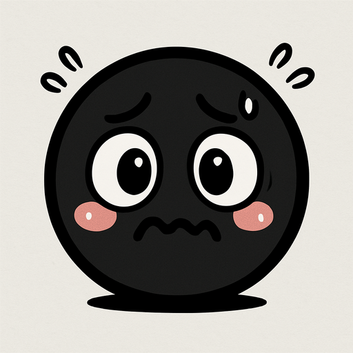 crea la imagen de una pelotita negra simple kawai y nerviosa.
In-Game asset.  2d.  High contrast.  No shadows