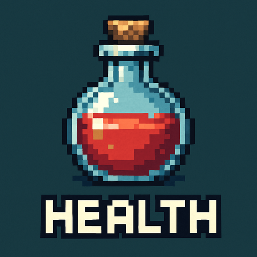 Escreva abaixo da poção o texto "HEALTH", ARTE PIXEL 32BITS