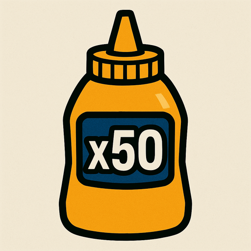 Mustard Bottle, label is x50.
In-Game asset.  2d.  High contrast.  No shadows