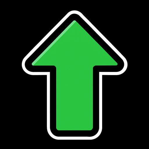 Yukarı yükseltme oku yeşil.
In-Game asset.  2d.  High contrast.  No shadows