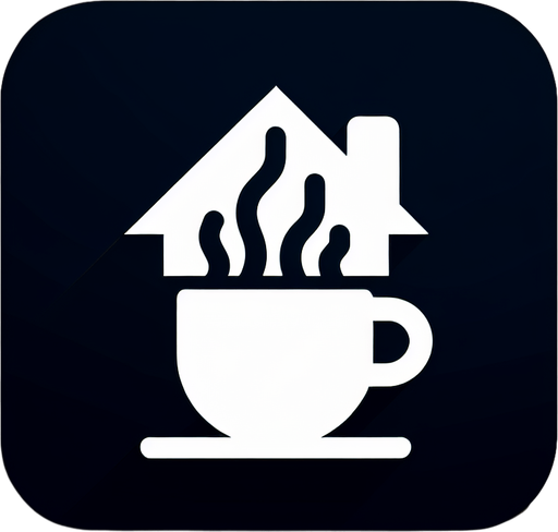 Home Button Icon, Coffee Themed.
Single Game Texture. In-Game asset. 2d. Blank background. High contrast. No shadows.