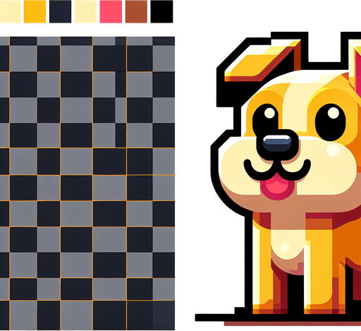 Dog.
Single Game Texture.  In-Game asset.  2d.  Blank background.  High contrast.  No shadows