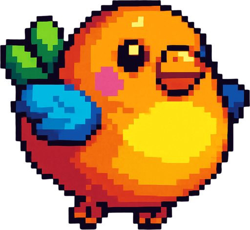 Big fat flaying bird ( Piksel art). Cute. Colorful 
In-Game asset.  2d.  High contrast.