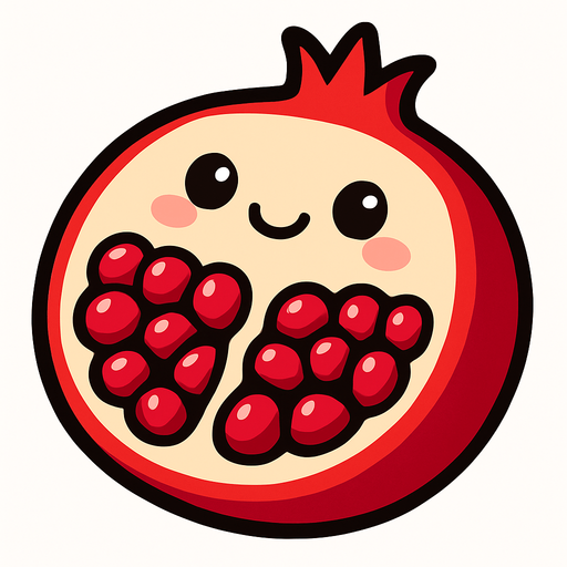 Open pomegranate with cute face.
In-Game asset.  2d.  High contrast.  No shadows