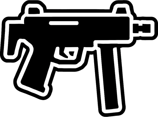 black smg icon with white stroke.
In-Game asset.  2d.  High contrast.  No shadows