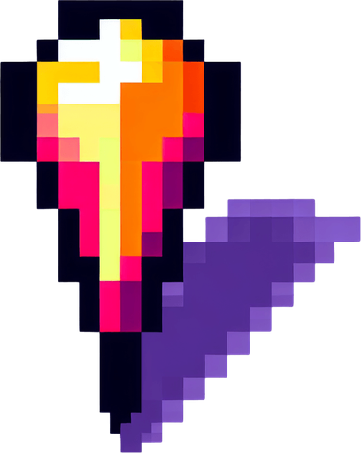 8-bit pixelated triangle pick.
Single Game Texture. In-Game asset. 2d. Blank background. High contrast. No shadows.