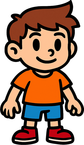 A boy.
In-Game asset.  2d.  High contrast.  No shadows