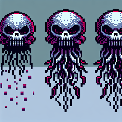 2d 16 bit image  classic image evil
 jellyfish.
Single Game Texture.  In-Game asset.  2d.  Blank background.  High contrast.  No shadows